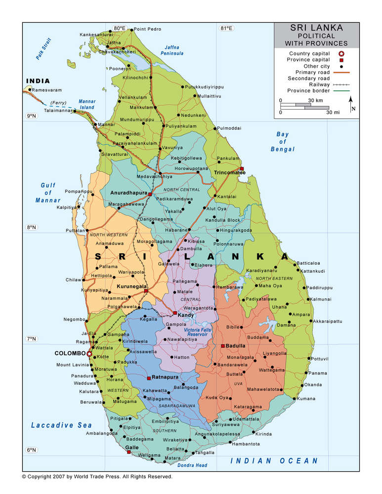 peta sri lanka ukuran besar tanpa bingkai 90x70cm