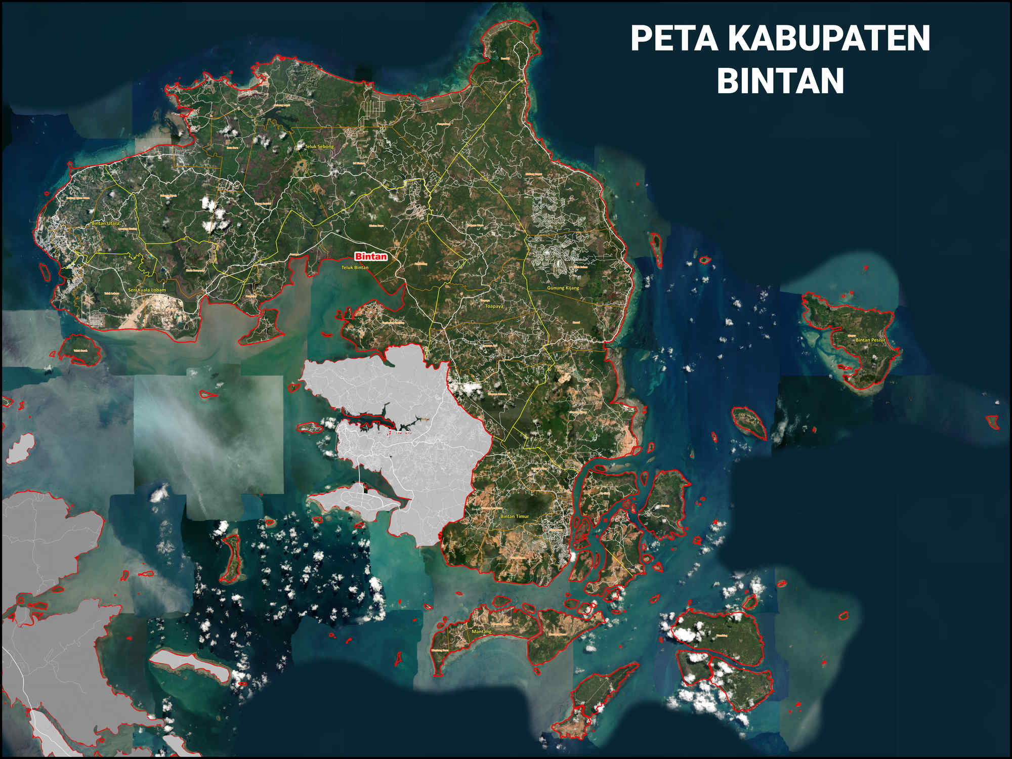 peta kabupaten bintan satelit kecamatan dan kelurahan 90x70cm