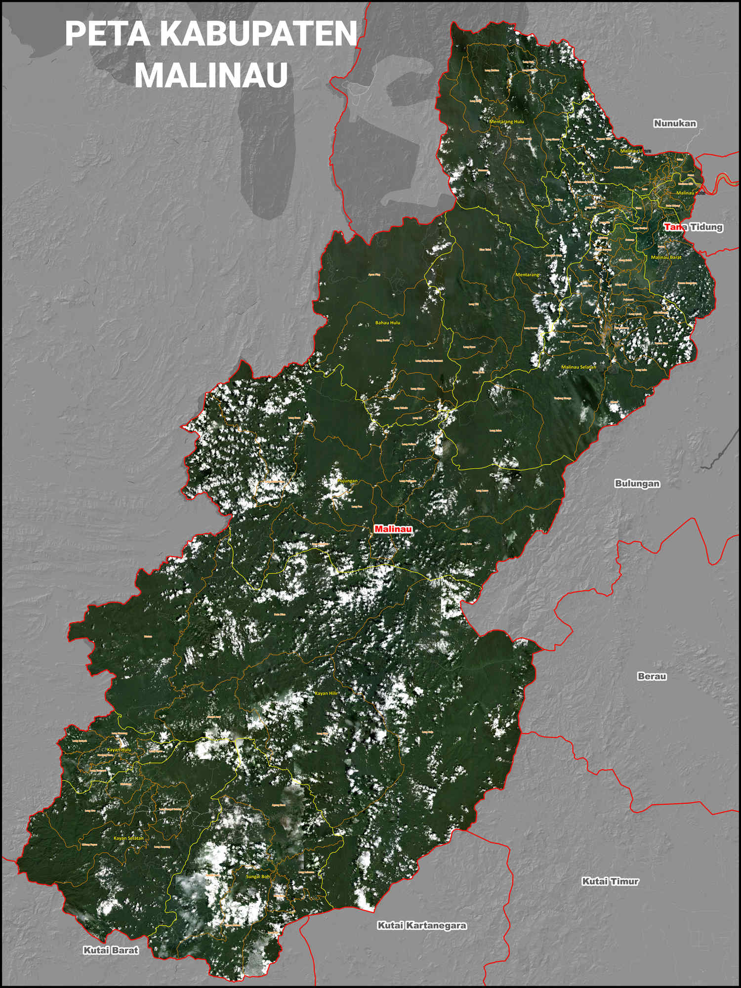 peta kabupaten malinau satelit kecamatan dan kelurahan 90x70cm