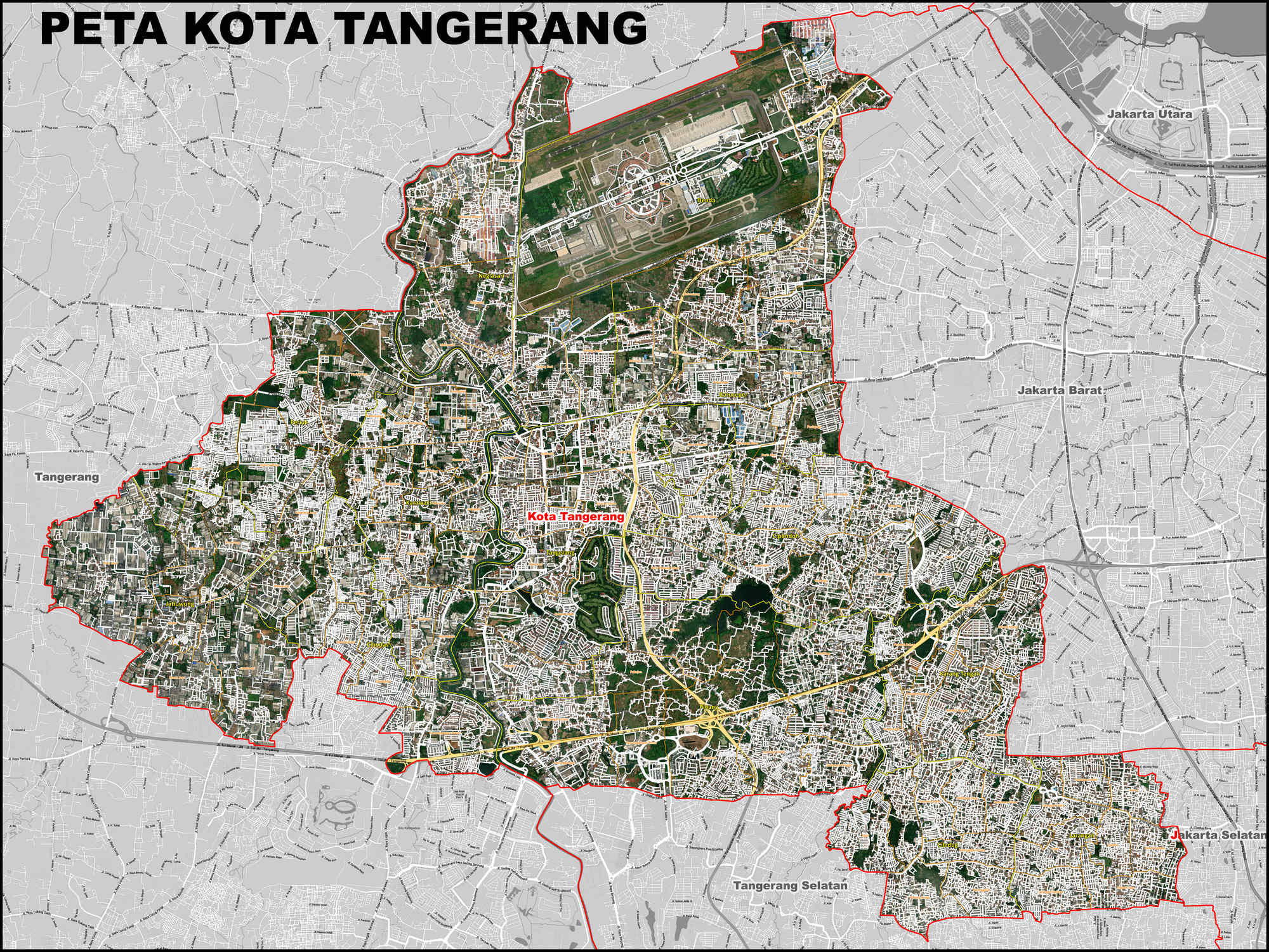 peta kota tangerang satelit kecamatan dan kelurahan 150x200cm