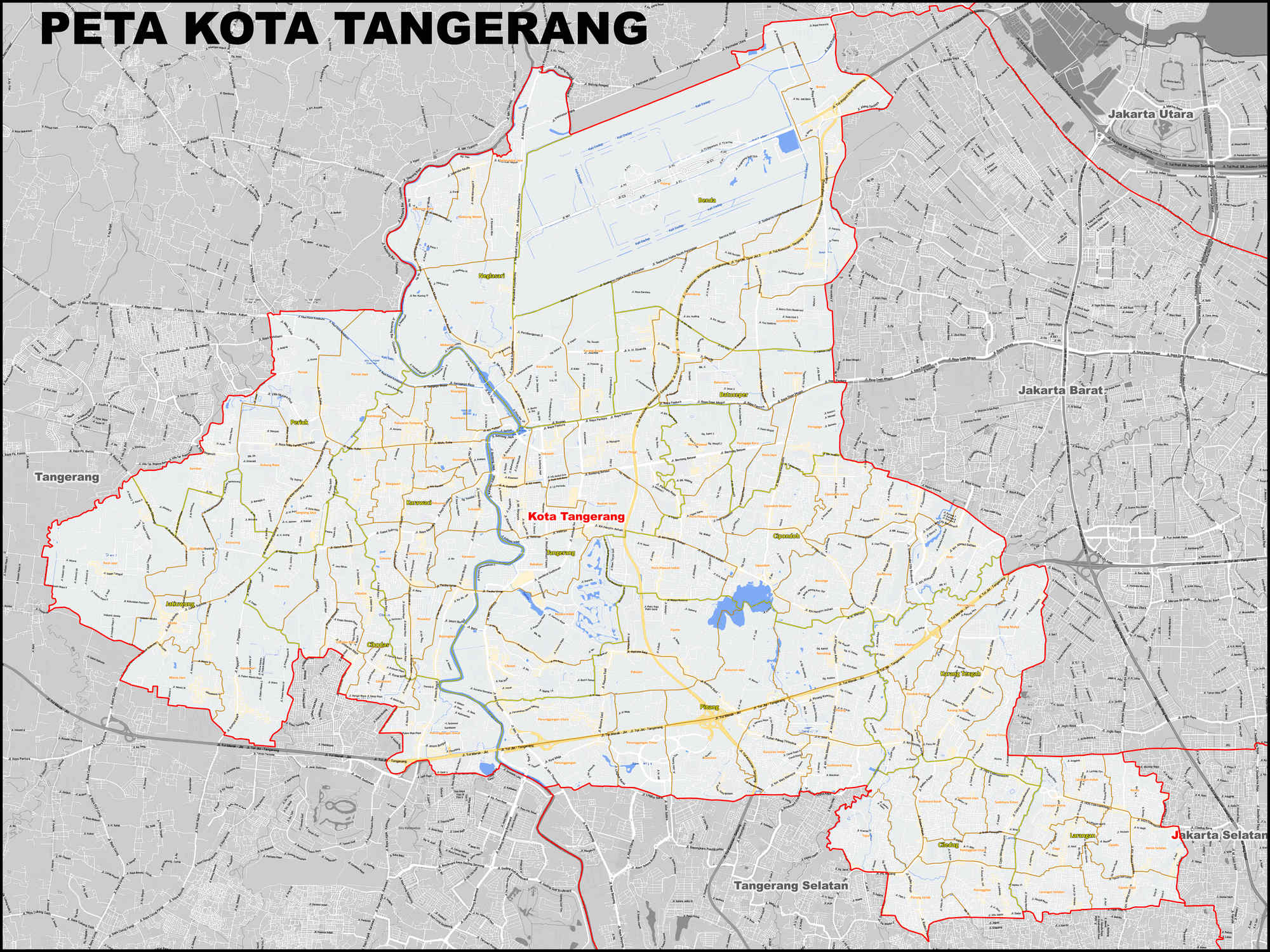 peta kota tangerang kecamatan dan kelurahan 90x120cm